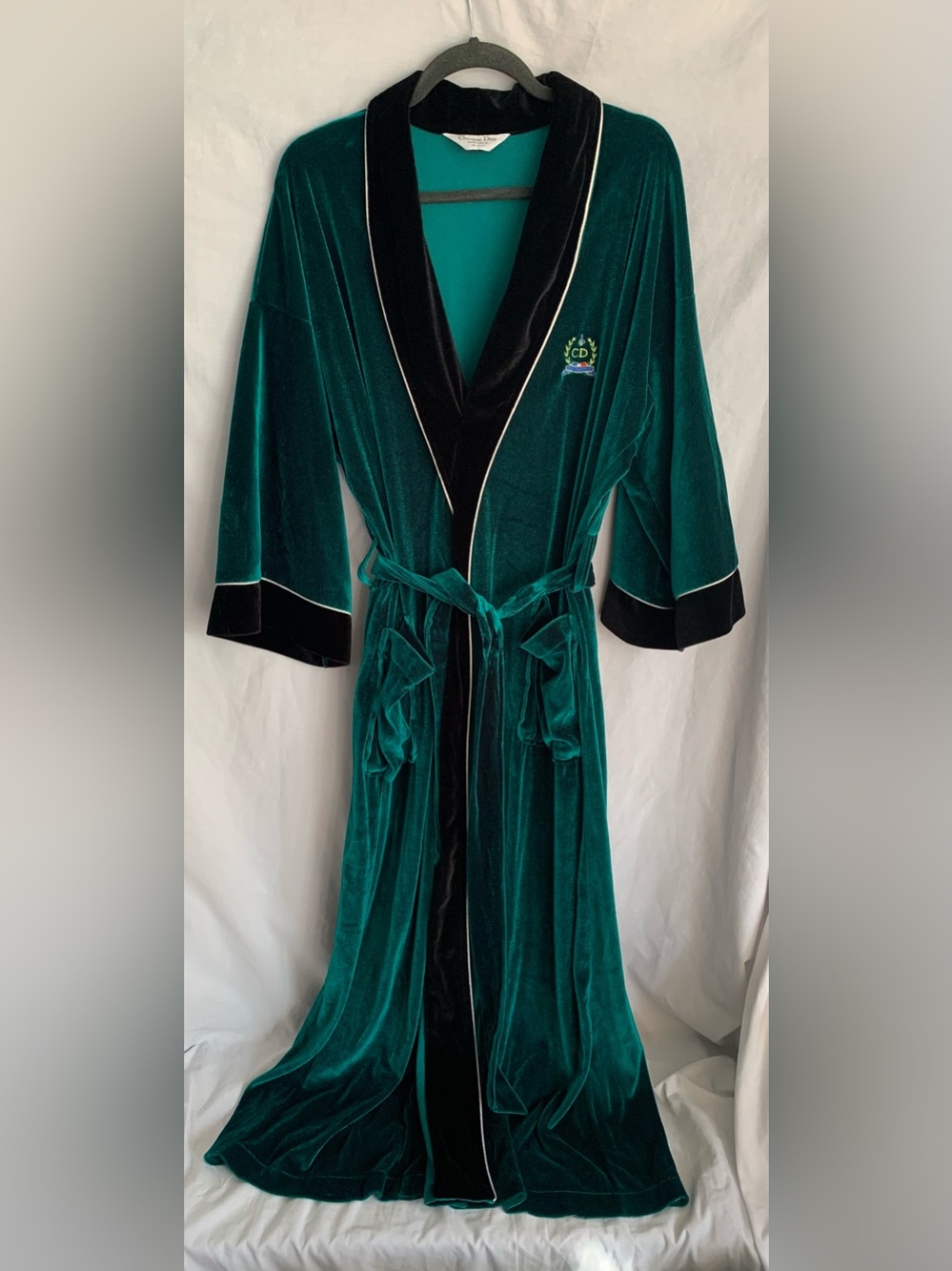 Dior Vintage Teal Velvet Robe with Black Trim